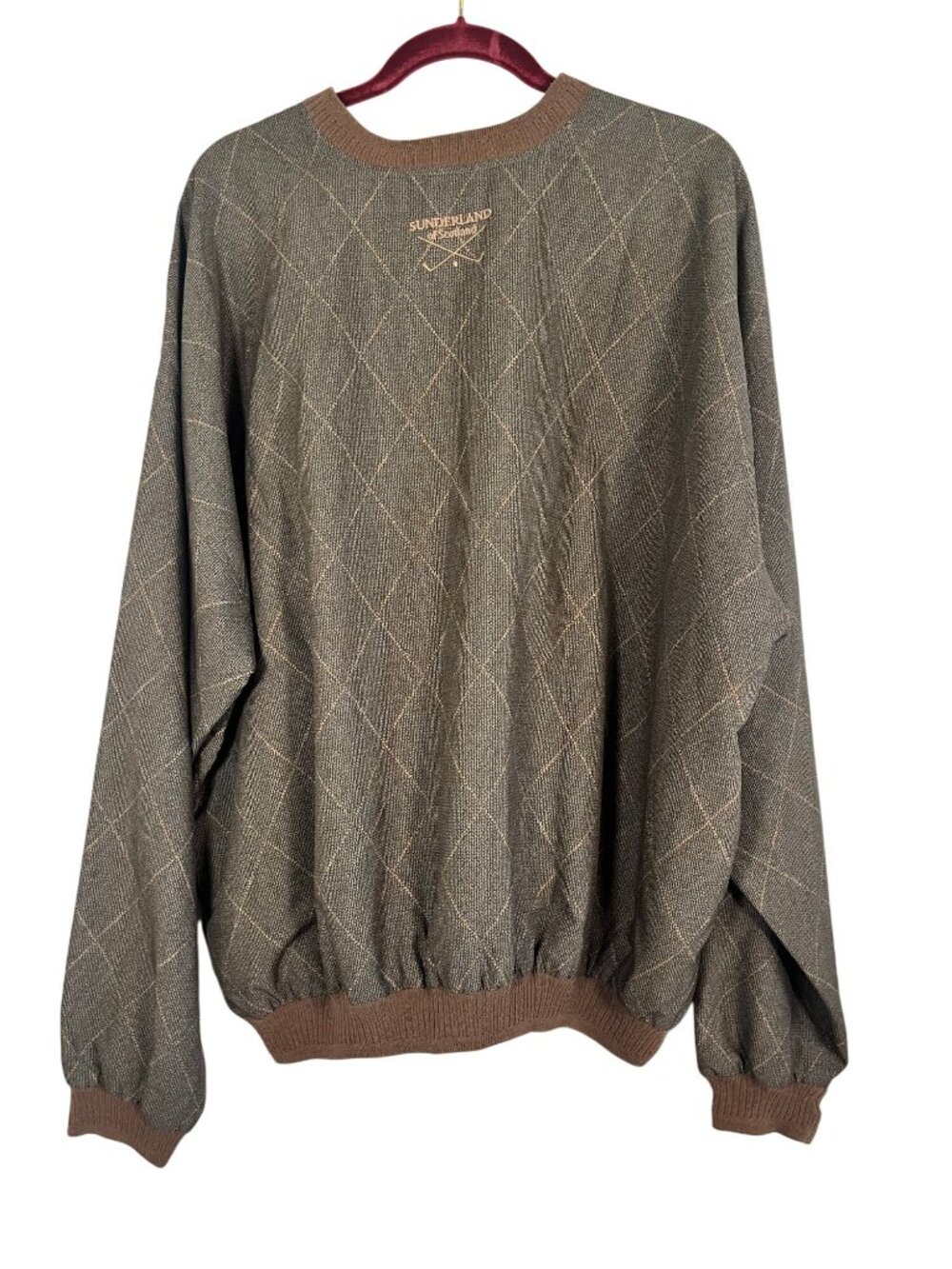 Earthy Argyle Pullover Jacket Brown 2XL Golf Preppy Resort Classic Vintage 90s - Picture 2 of 10